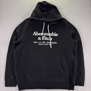 Abercrombie & Fitch Hoodie Sweatshirt Mens  XL Black Embroidered Logo Fleece
